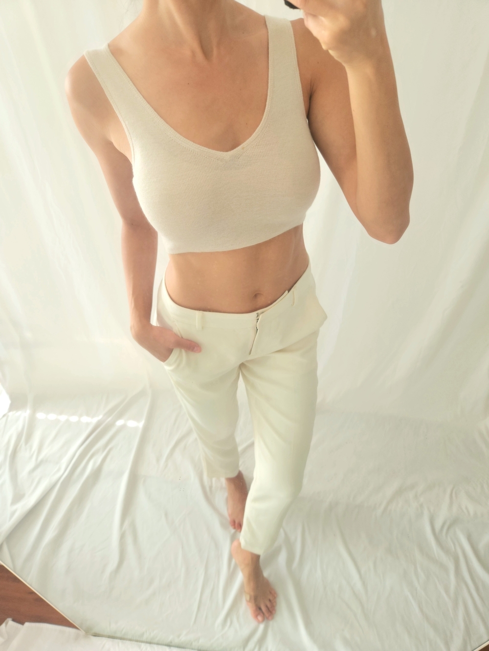 NakedCashmere Grey Seamless V-Neck Crop Top